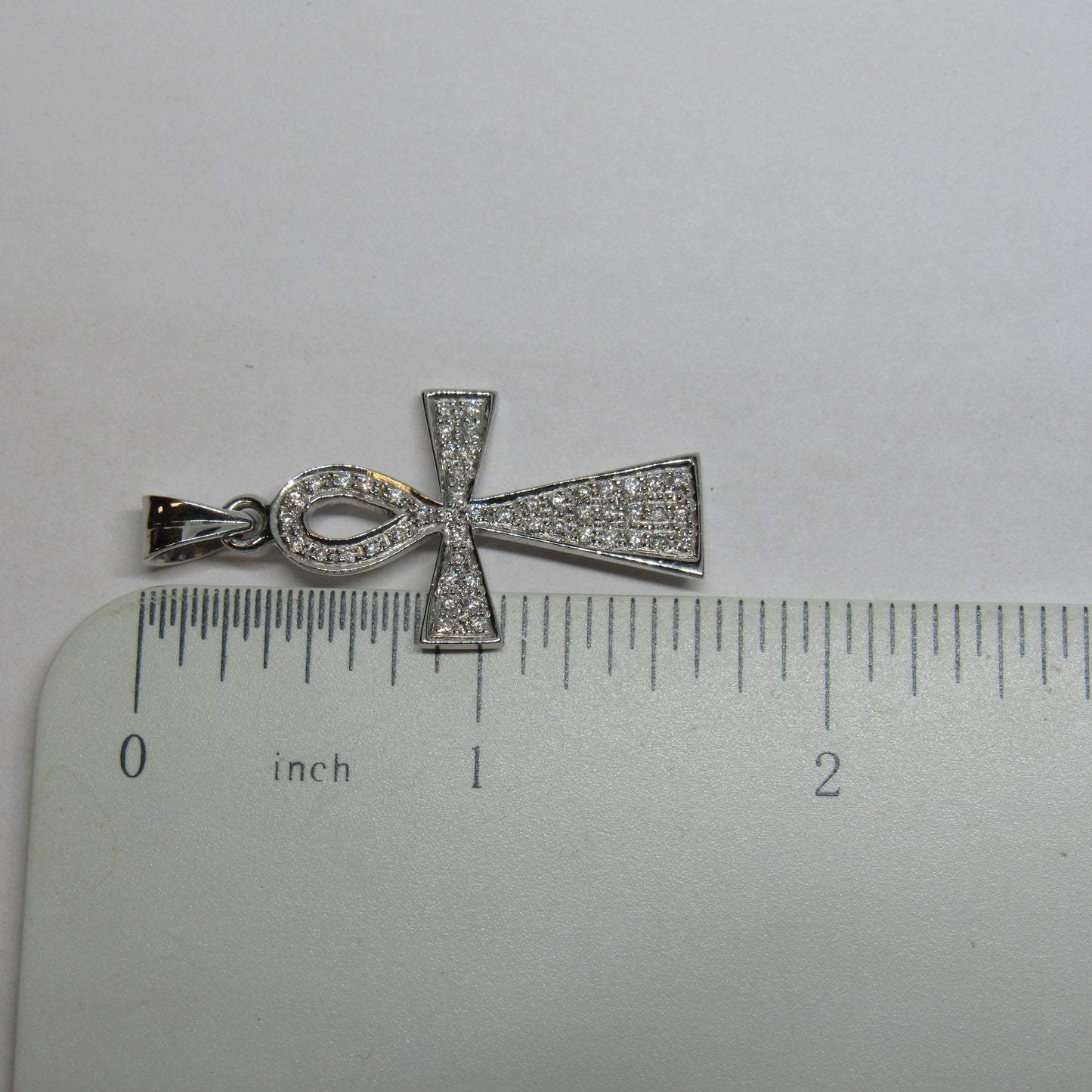 18k White Gold Ankh Shaped Diamond Pendant - 1 5/8 inch