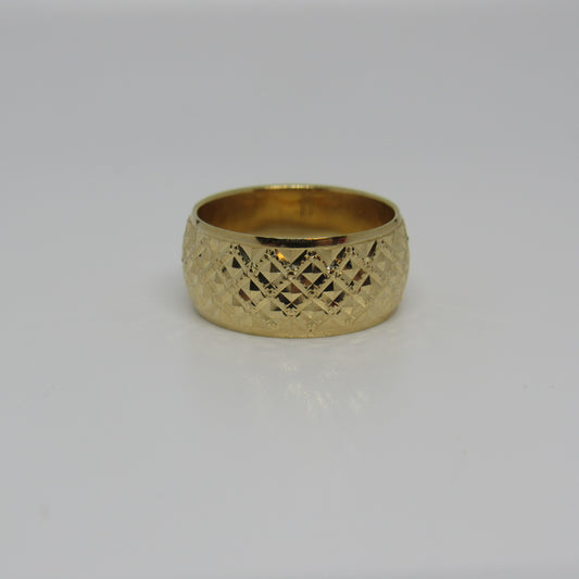 14k Yellow Gold Ring Band Etched Basket Style Weave AK Turkey - 8 mm Size 4.75