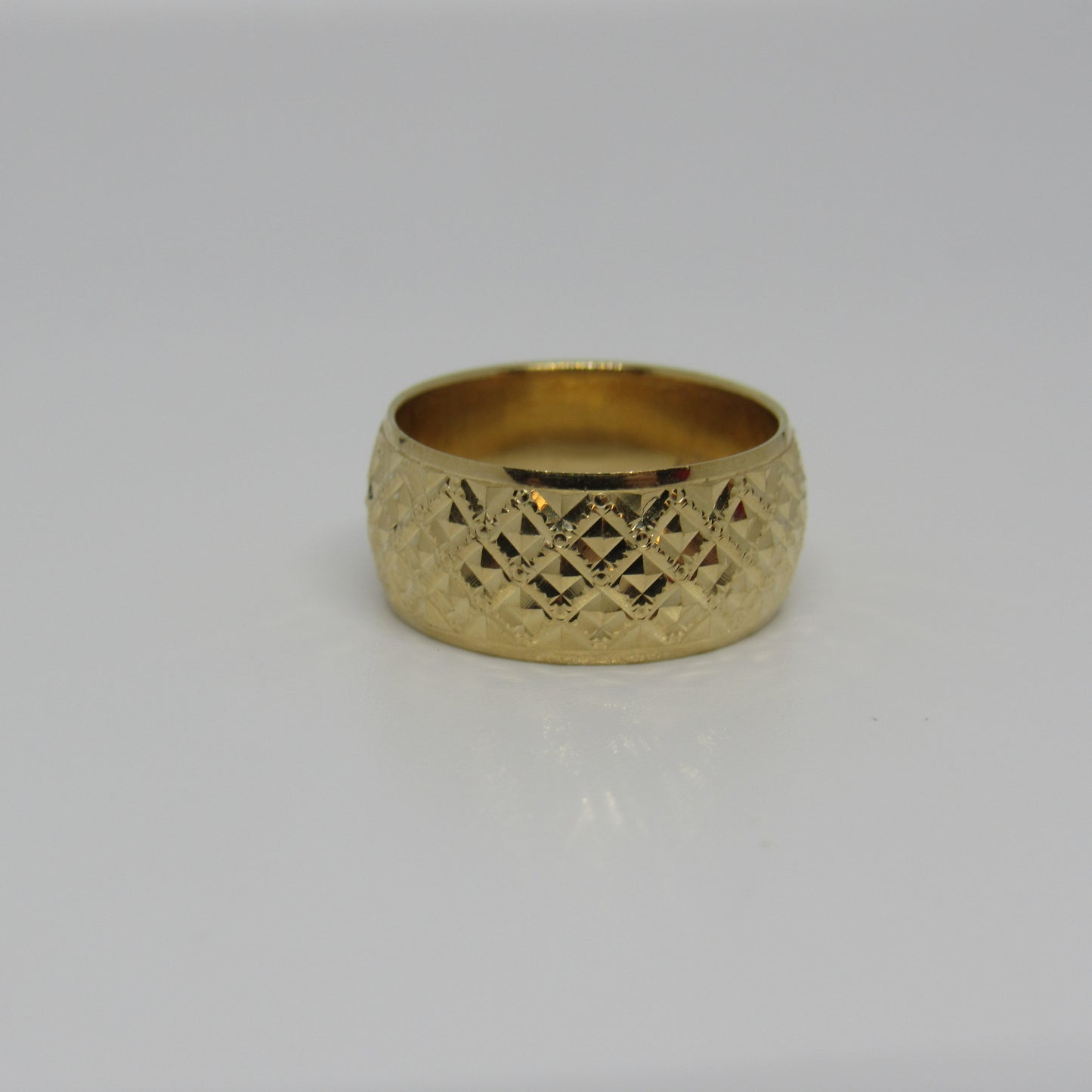 14k Yellow Gold Ring Band Etched Basket Style Weave AK Turkey - 8 mm Size 4.75