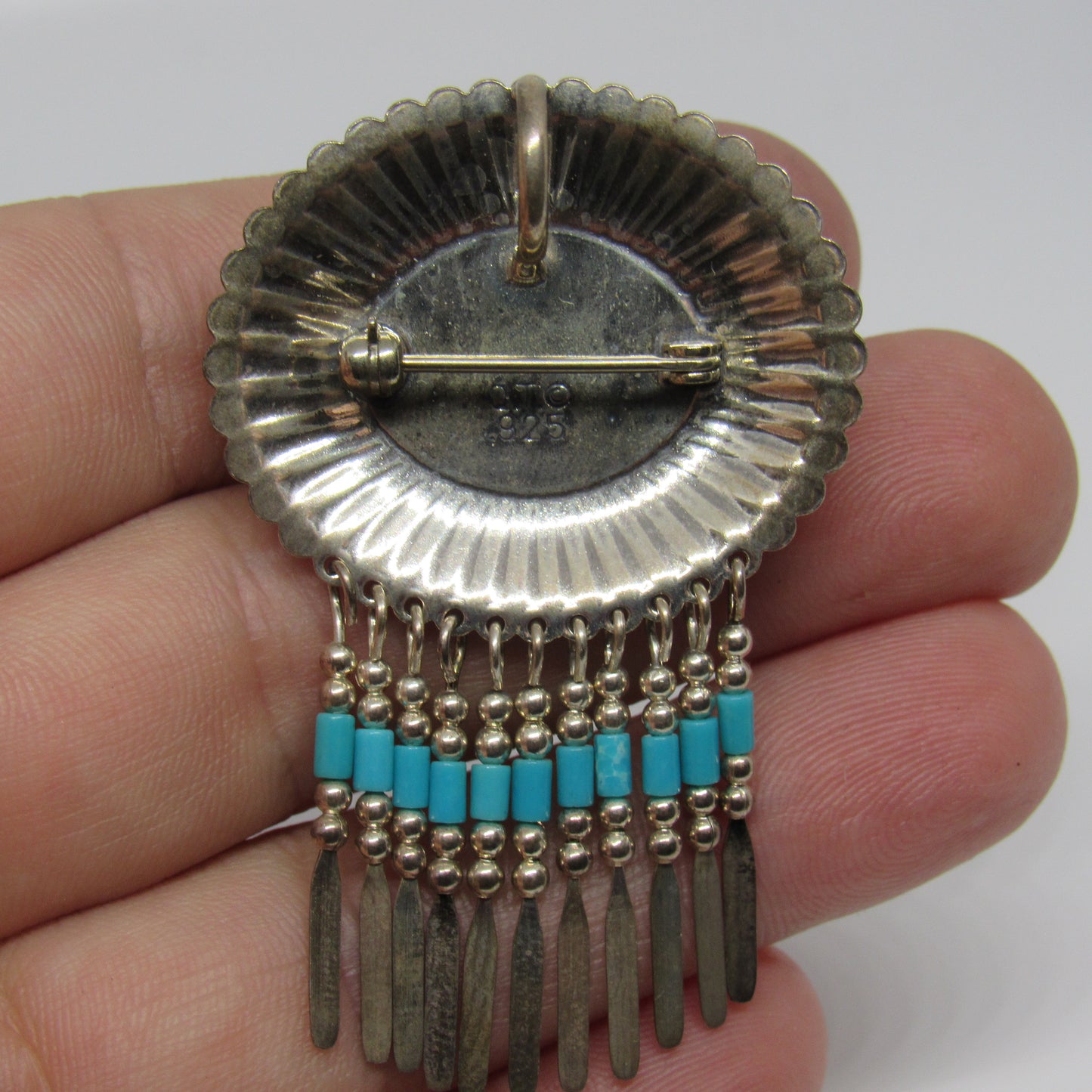 QT Quoc Southwestern Sterling Silver Oval Larimar Pendant or Brooch