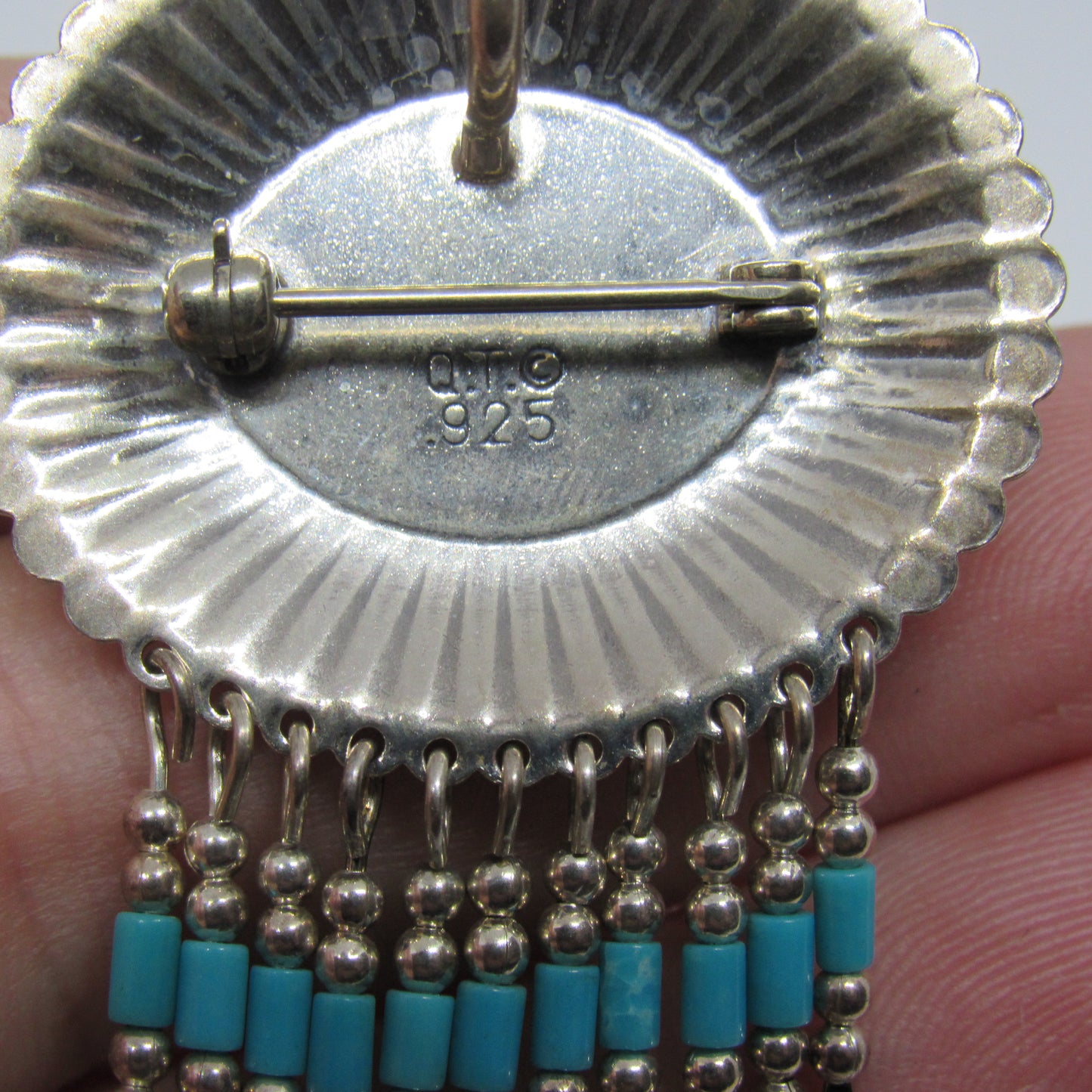 QT Quoc Southwestern Sterling Silver Oval Larimar Pendant or Brooch