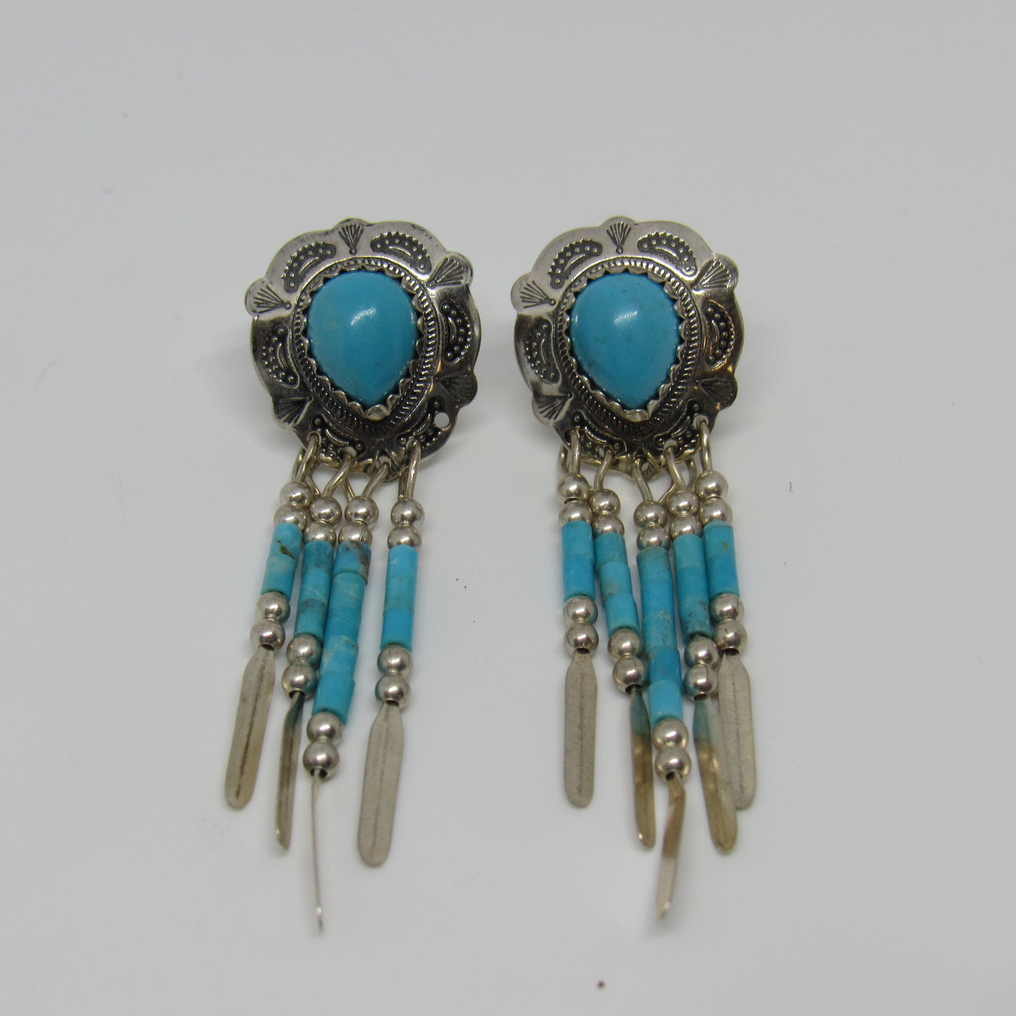 QT Quoc Southwestern Sterling Silver Pear Shaped Turquoise Earrings