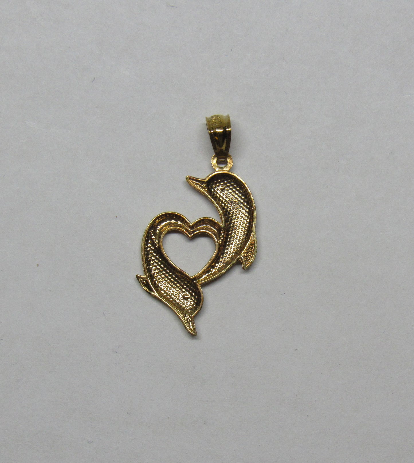 10k Yellow Gold Jumping Double Dolphin Heart Pendant