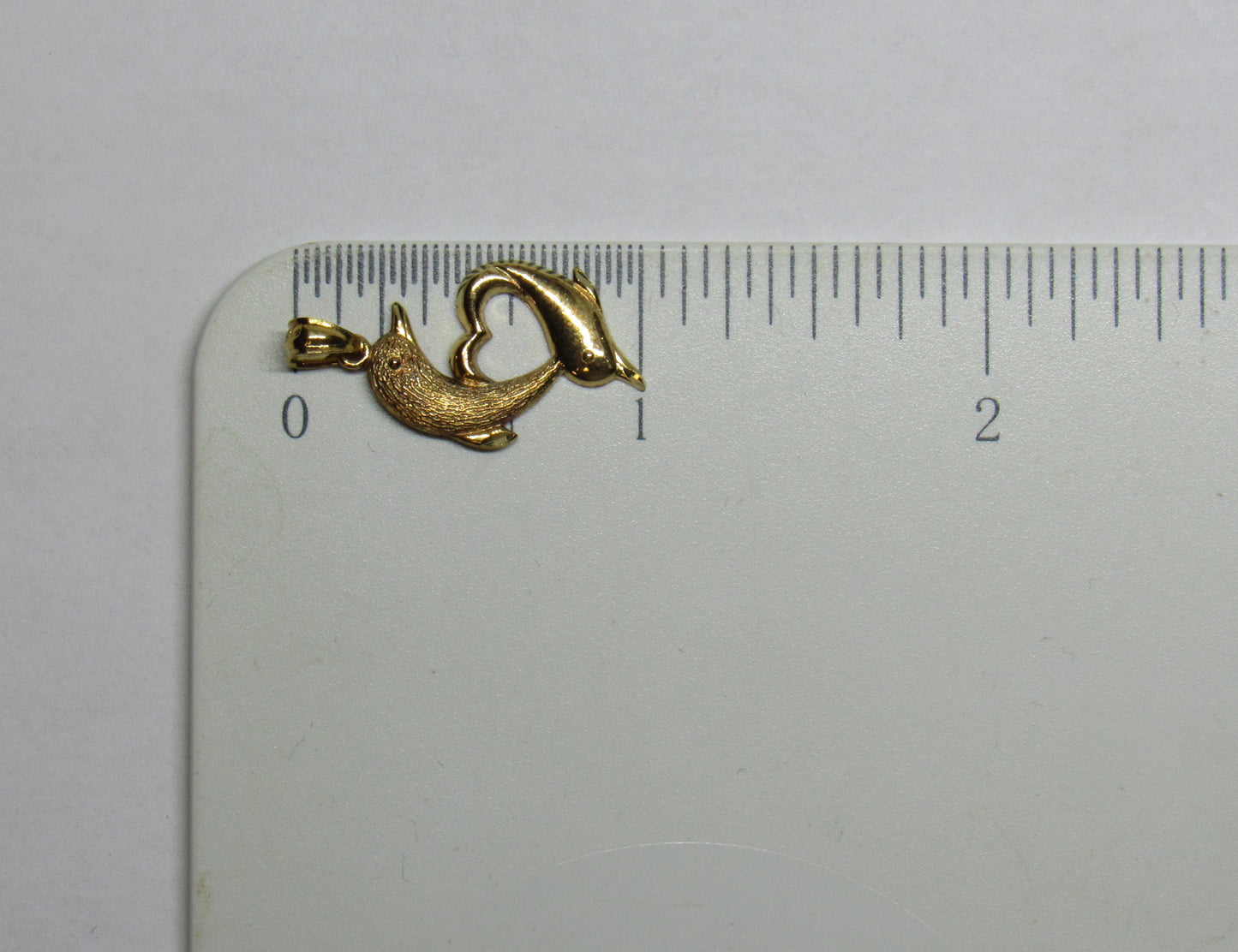 10k Yellow Gold Jumping Double Dolphin Heart Pendant