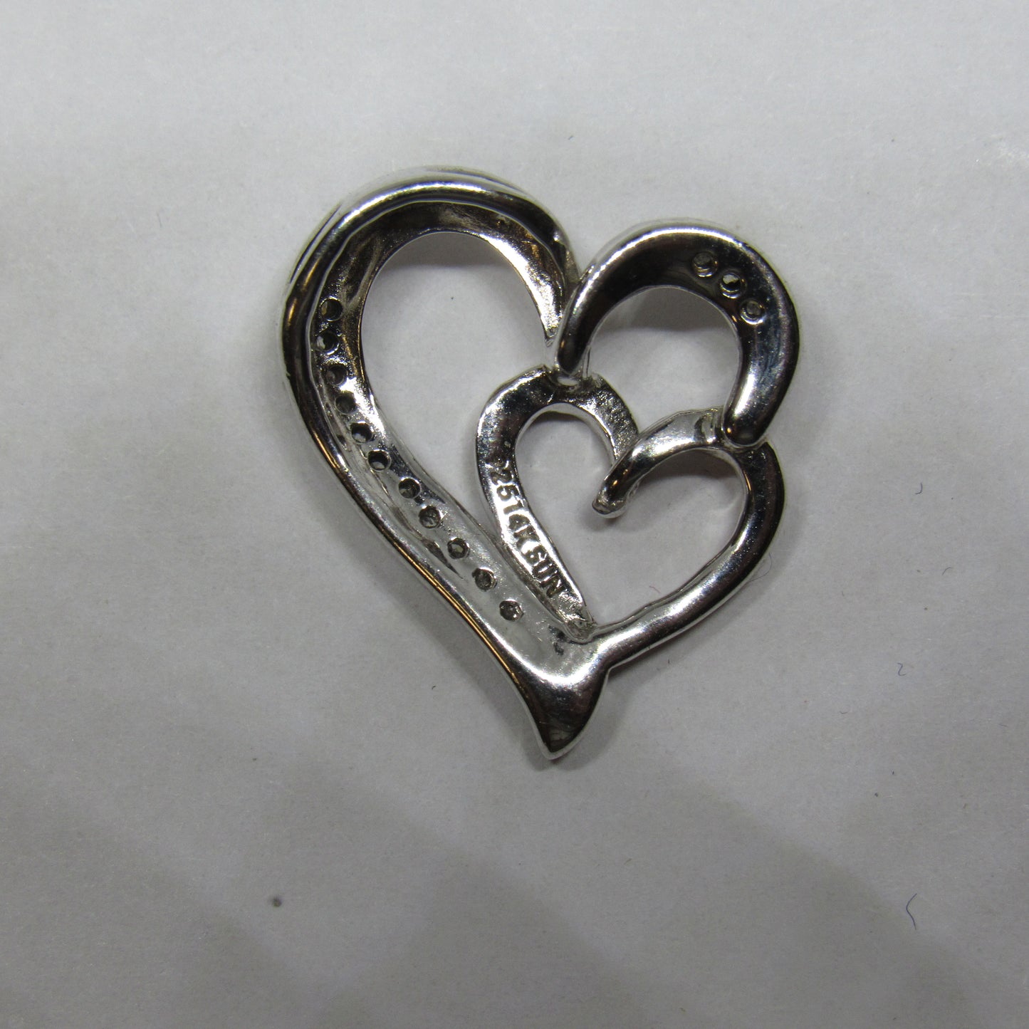 14k Rose Gold and Sterling Silver Diamond Double Heart Pendant