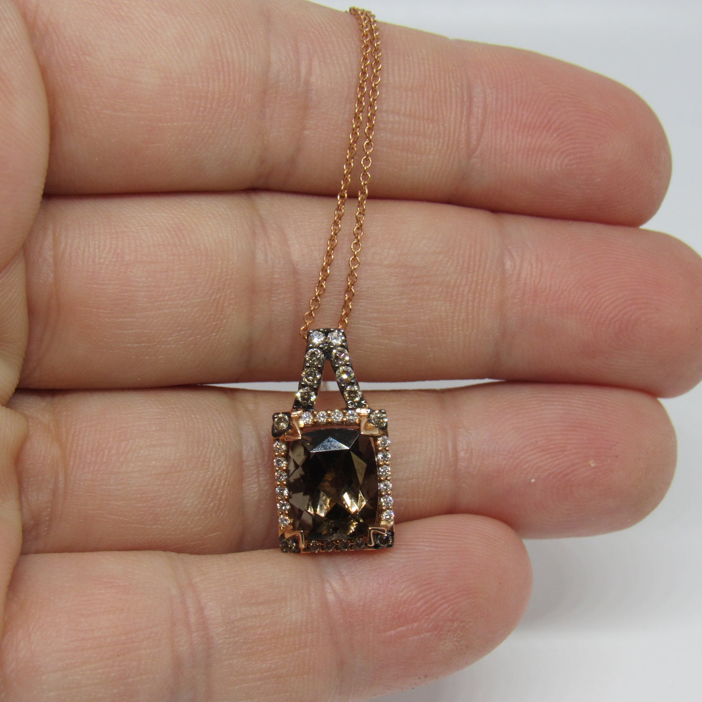LeVian 14k Rose Gold Chocolate Diamonds Smoky Quartz Pendant Necklace - 18 in