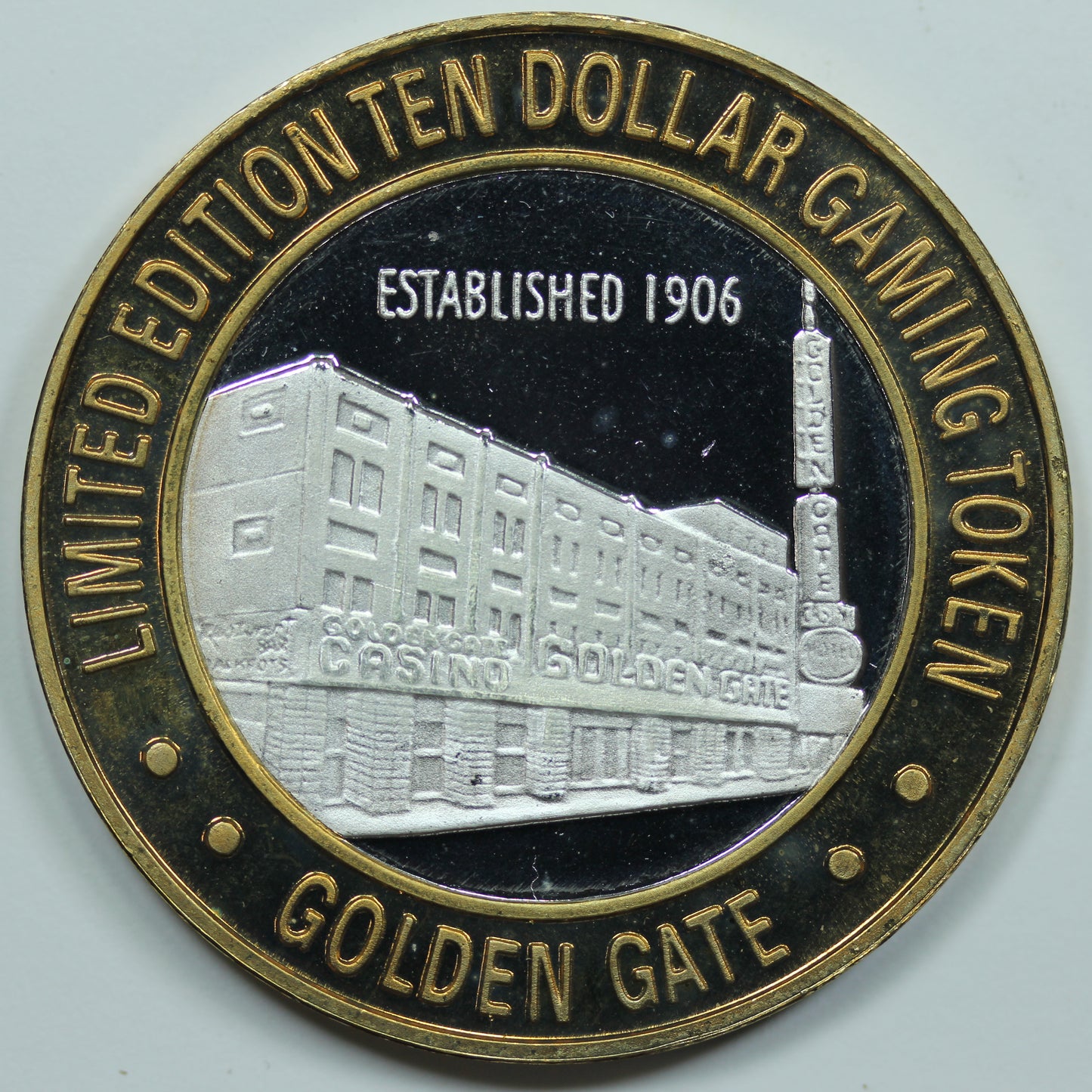 Golden Gate Hotel Limited Edition Ten Dollar $10 Gaming Token .999 Fine Silver -