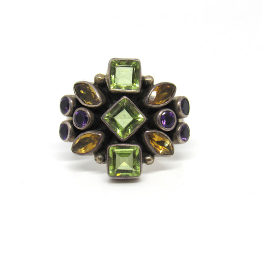 Nicky Butler Sterling Silver 925 Peridot Citrine Amethyst Ring - Sz 9.75
