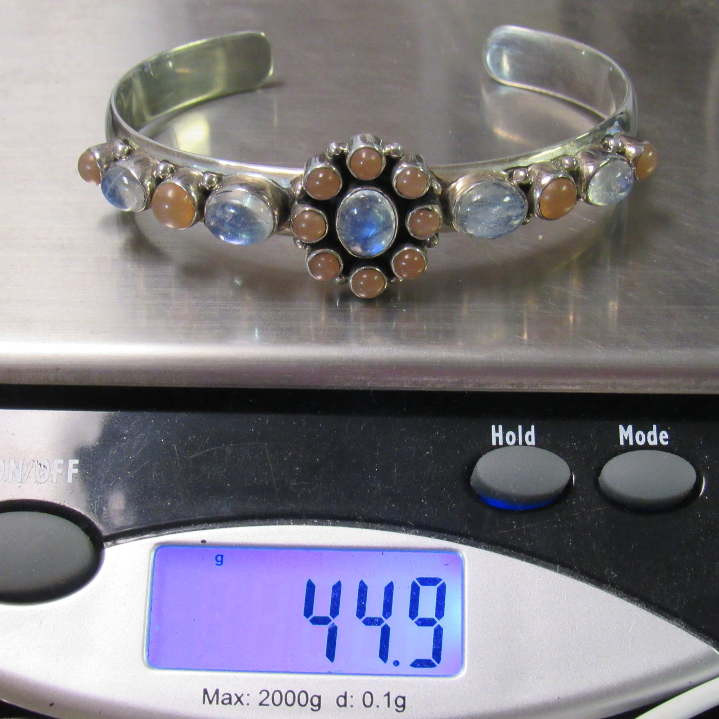 Nicky Butler Sterling Silver 925 Moonstone & Peach Moonstone Cuff Bracelet - 7.5 in