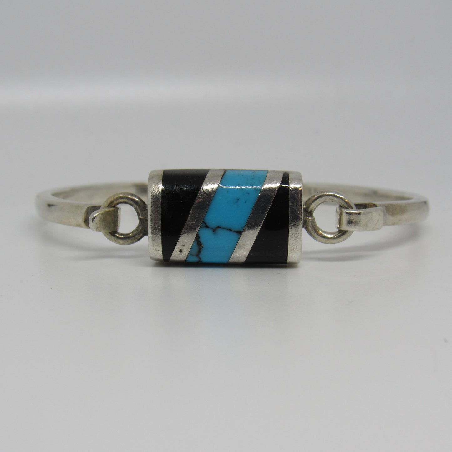 Vintage Sterling Silver 925 Mexico TC-30 Turquoise Onyx Bangle Bracelet - 7 inch