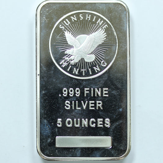 5 oz .999 Fine Sunshine Minting SI Mint Mark Silver Bar