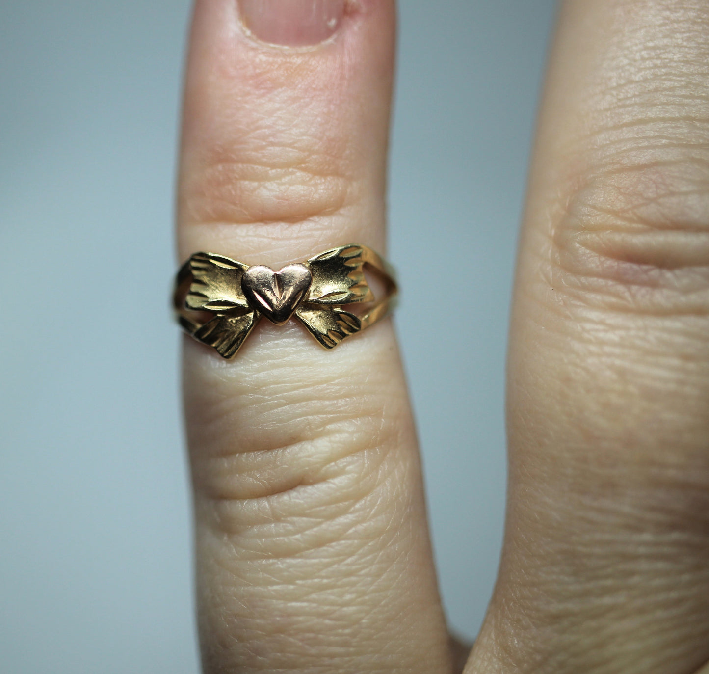 14K Yellow & Rose Gold Bow Heart Michael Anthony Ring Band - Sz 3