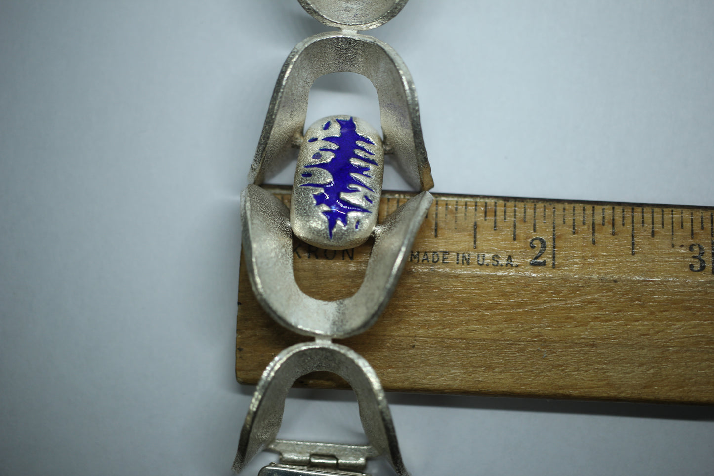 925 Sterling Silver Vintage O.P. Orlandini Modernist Blue Enamel Bracelet ~7.5"