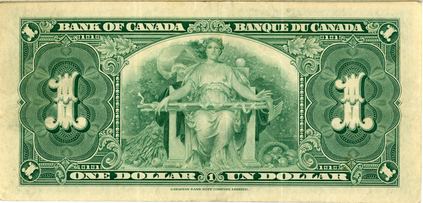 Bank of Canada 1$ Note Excellent Condition 1937 Series Great Condition XL Block