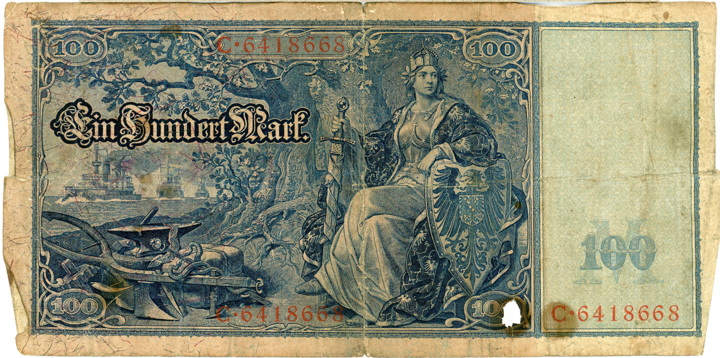 German 100 Mark Reichsbanknote Berlin 21 April 1910