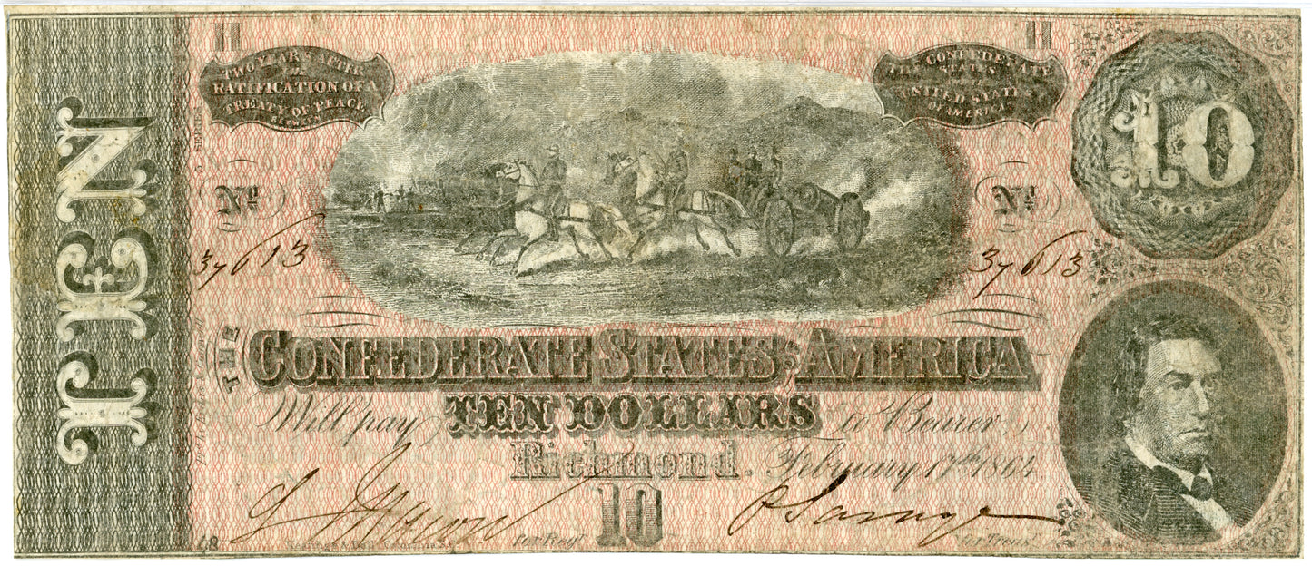 1864 Confederate 10$ Note Bill T-68 37613