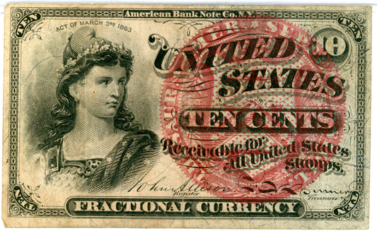 1869 Fourth Issue Fractional 10 Cent Currency Note FR-1259 40MM Seal Violet Threads