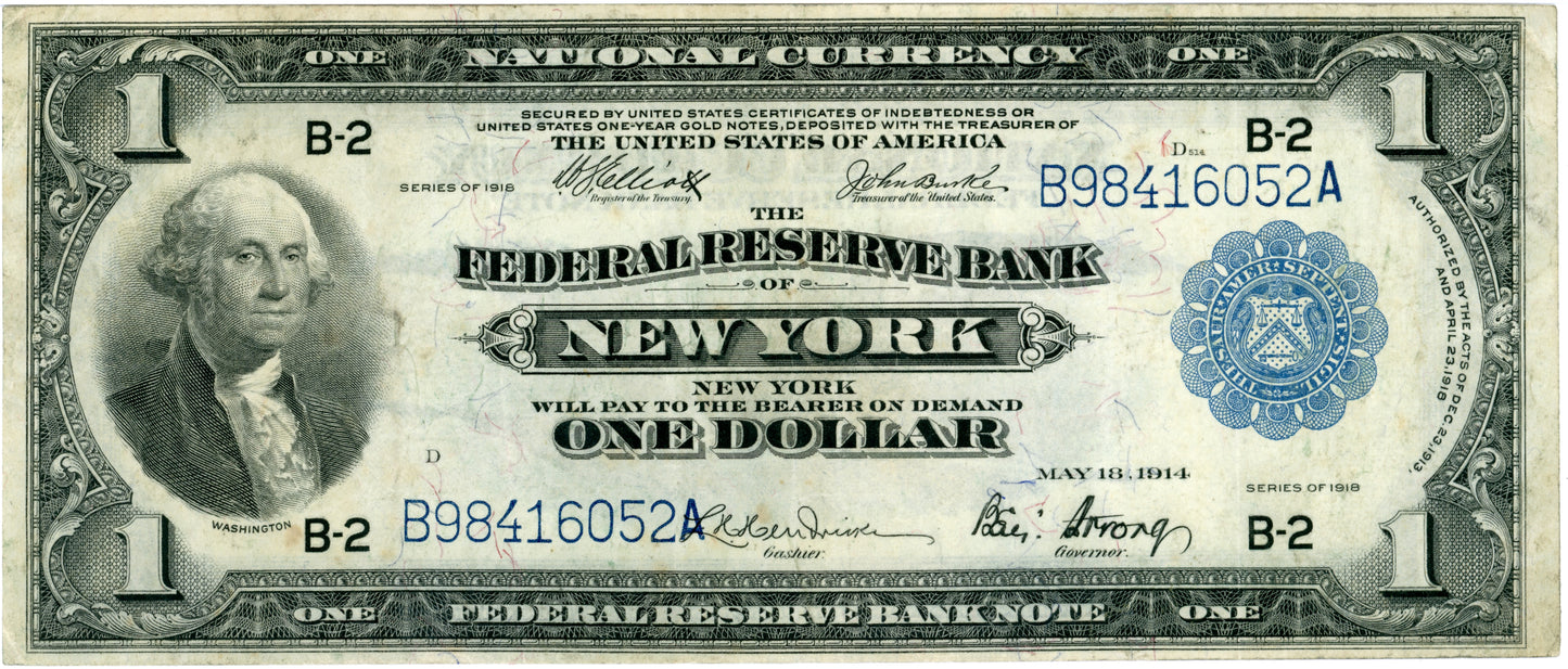 1918 $1 Fed Reserve Note Elliott Burke New York F-713 B98416052A